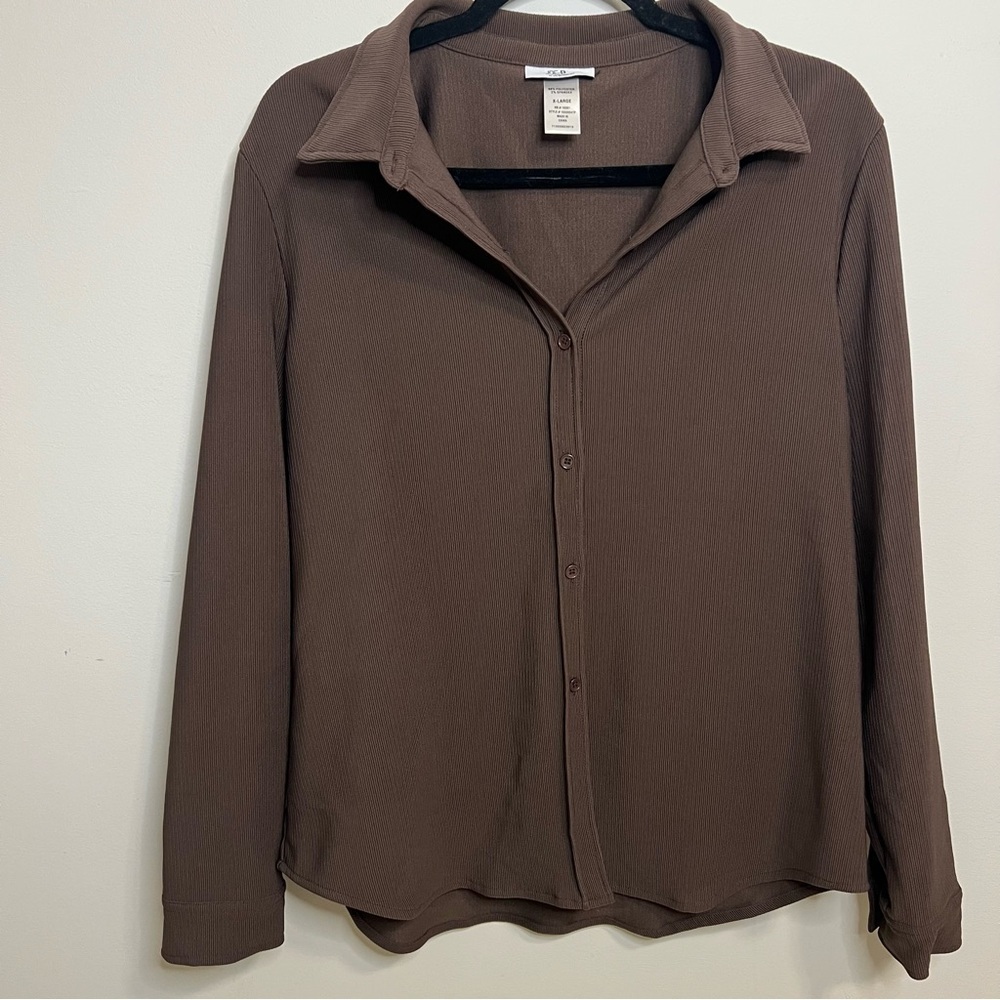 Joe Benbasset Brown Women’s Button Down Top Classic Work Ribbed Winter Fall